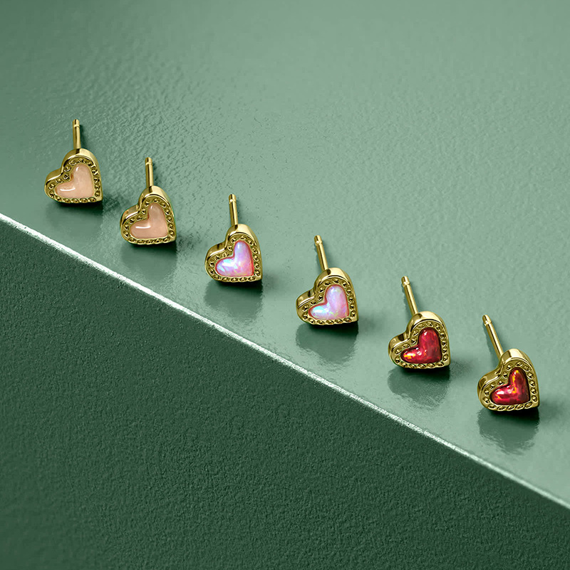 Kendra Scott Mini Ari Heart Yellow Gold Tone Stud Earrings in Red Kyocera Opal