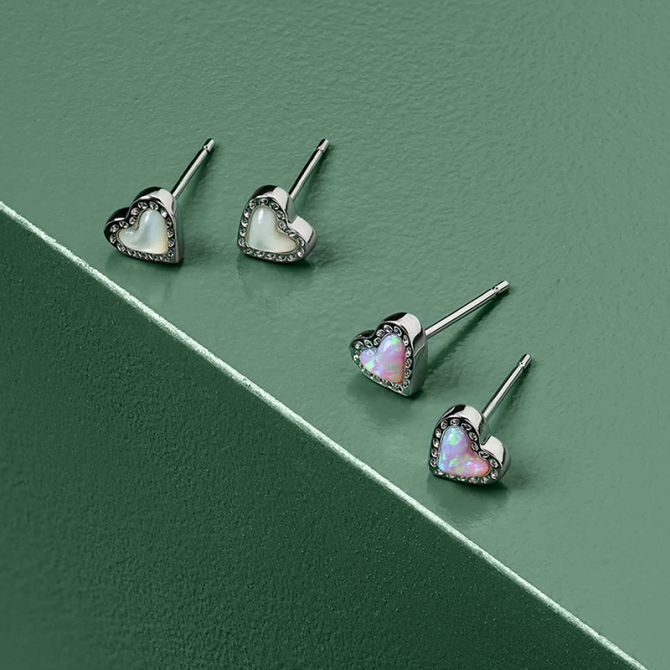 Kendra Scott Mini Ari Heart Silver Tone Stud Earrings in Ivory