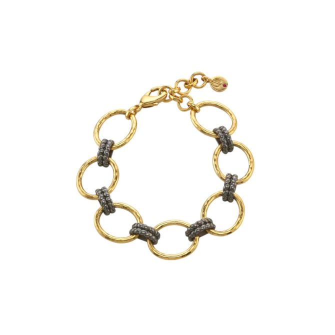 Capucine De Wulf Cleopatra Grande Link Bracelet in Yellow Gold Plated and Midnight Black, 7"