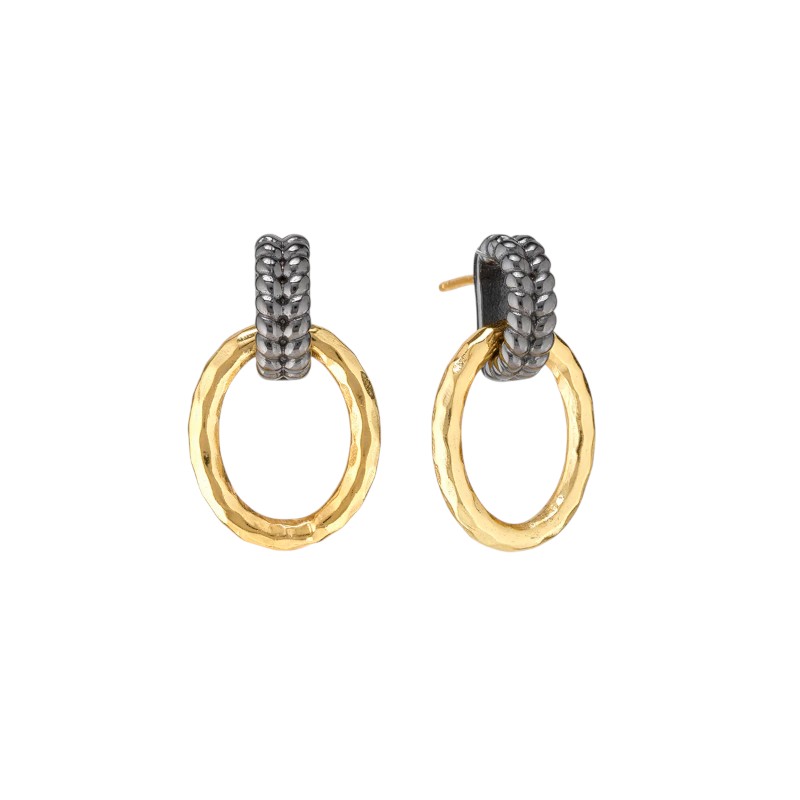 Capucine De Wulf Cleopatra Regal Link Earrings, Yellow Gold Plated and Midnight Black