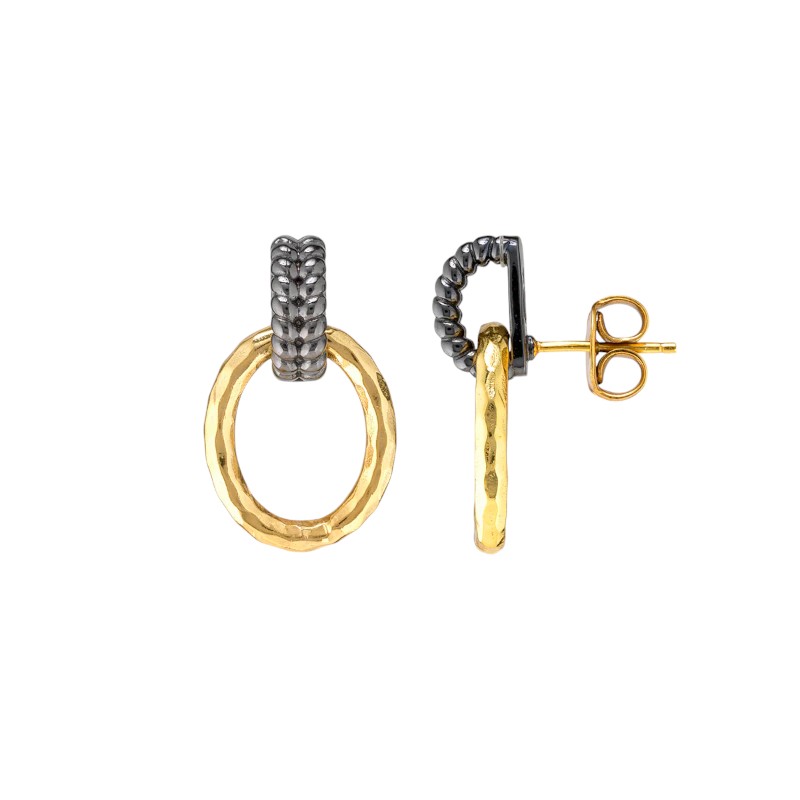Capucine De Wulf Cleopatra Regal Link Earrings, Yellow Gold Plated and Midnight Black
