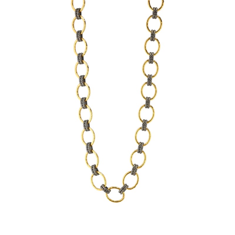Capucine De Wulf Cleopatra Grande Link Necklace in Yellow Gold Plate and Midnight Black, 16