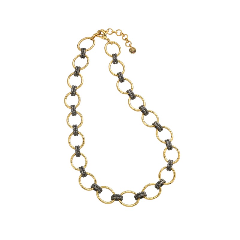 Capucine De Wulf Cleopatra Grande Link Necklace in Yellow Gold Plate and Midnight Black, 16