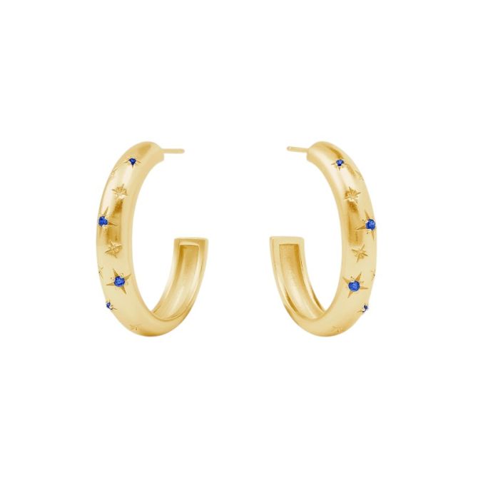 Julie Vos Luna Sapphire Blue Cubic Zirconia Stone Hoop Earrings, Medium
