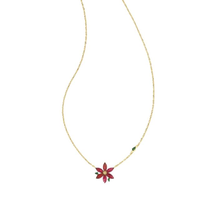 Kendra Scott Poinsettia Yellow Gold Tone Necklace in Poinsettia Red