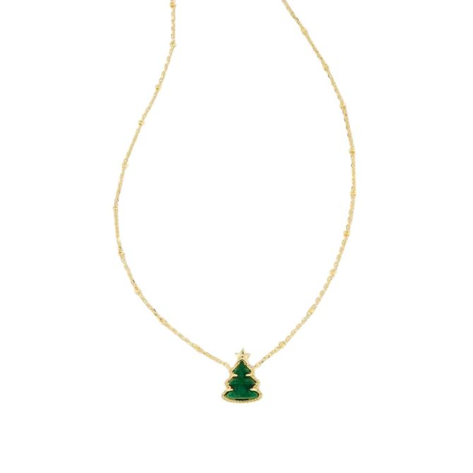 Kendra Scott Holiday Yellow Gold Tone Tree Necklace in Green