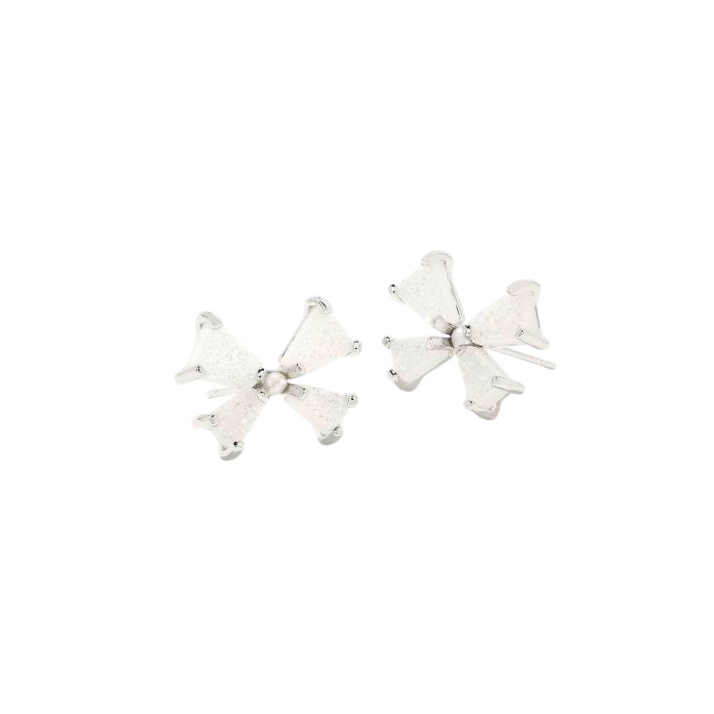 Kendra Scott Blair Silver Tone Small Bow Stud Earrings in Iridescent