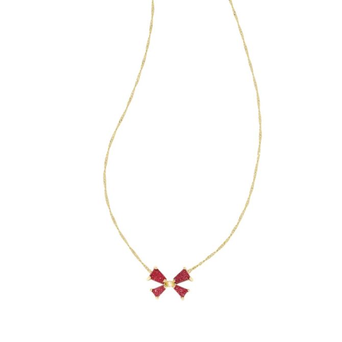 Kendra Scott Blair Yellow Gold Tone Small Bow Necklace in Red