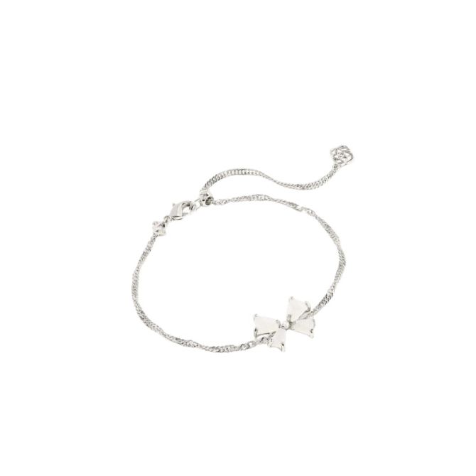 Kendra Scott Blair Silver Tone Small Bow Delicate Chain Bracelet in Iridescent