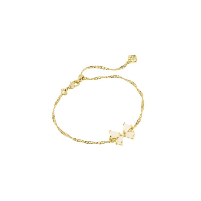 Kendra Scott Blair Yellow Gold Tone Small Bow Delicate Chain Bracelet in Iridescent
