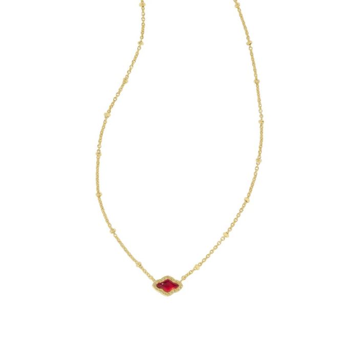 Kendra Scott Mini Abbie Yellow Gold Tone Satellite Necklace in Cranberry Illusion