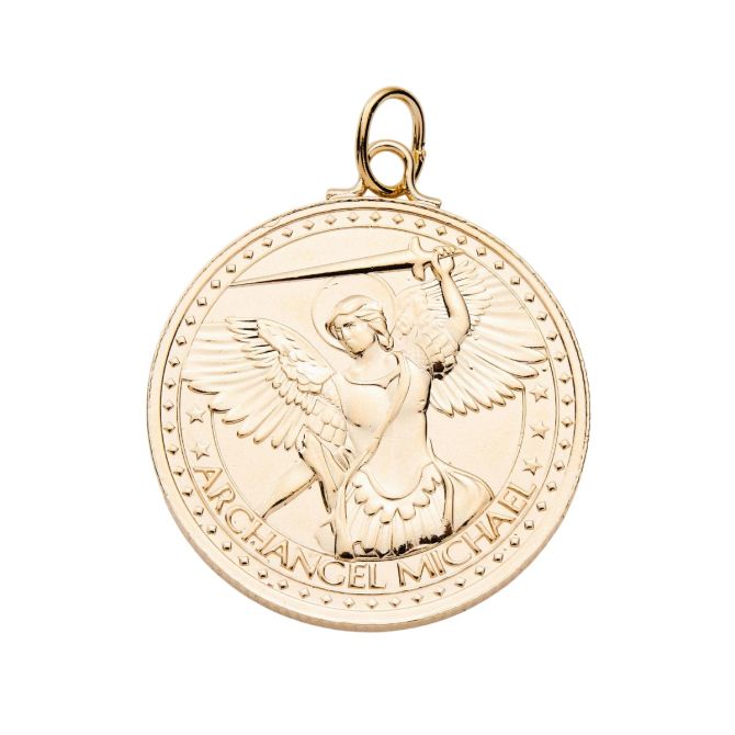 &Livy Small Mother Mary and Archangel Michael Protection Charm, Yellow Gold Plate