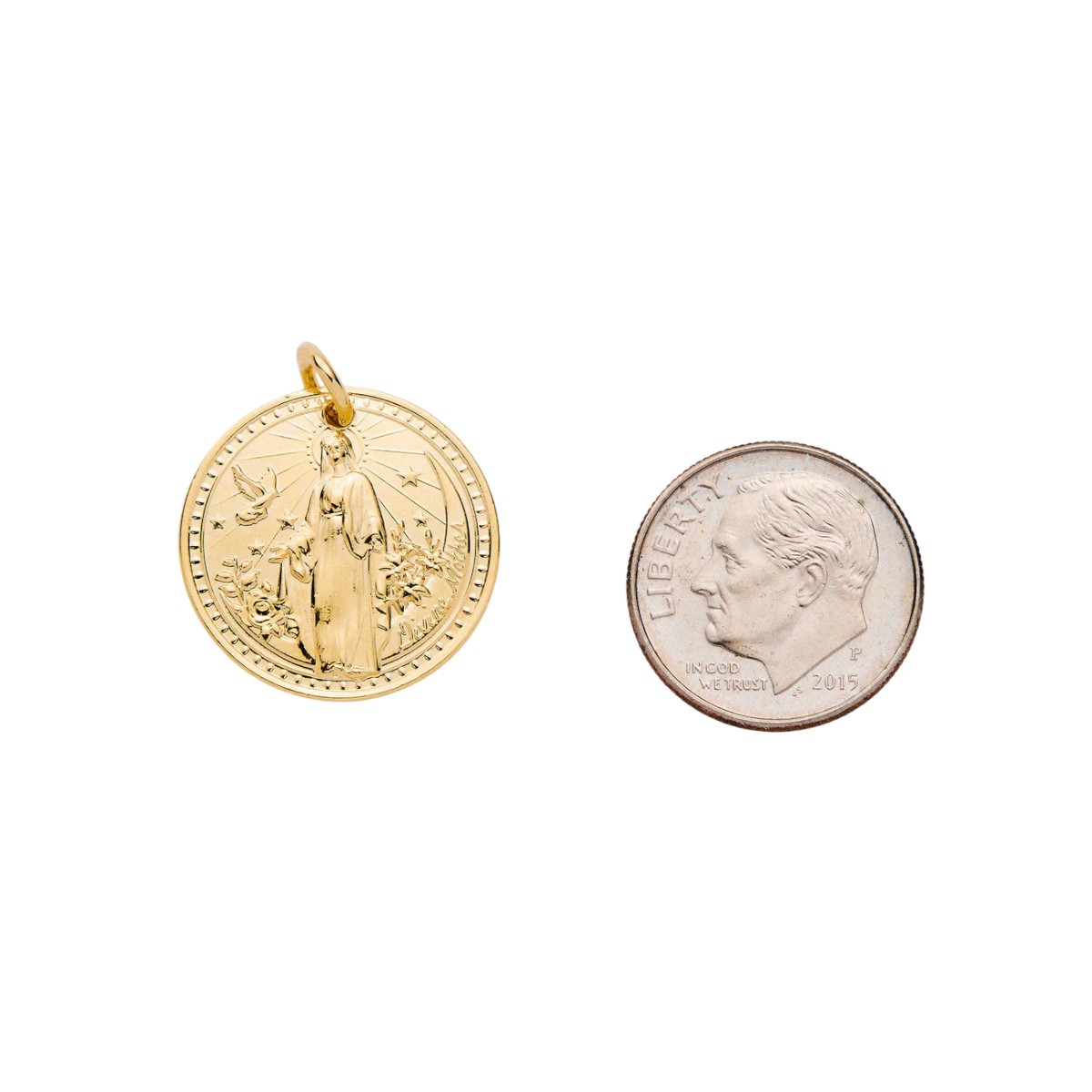 &Livy Small Mother Mary and Archangel Michael Protection Charm, Yellow Gold Plate