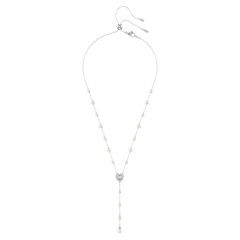 Swarovski Ariana Grande Collection Y Crystal Pearl and Mixed Cuts Heart Pendant Necklace, White