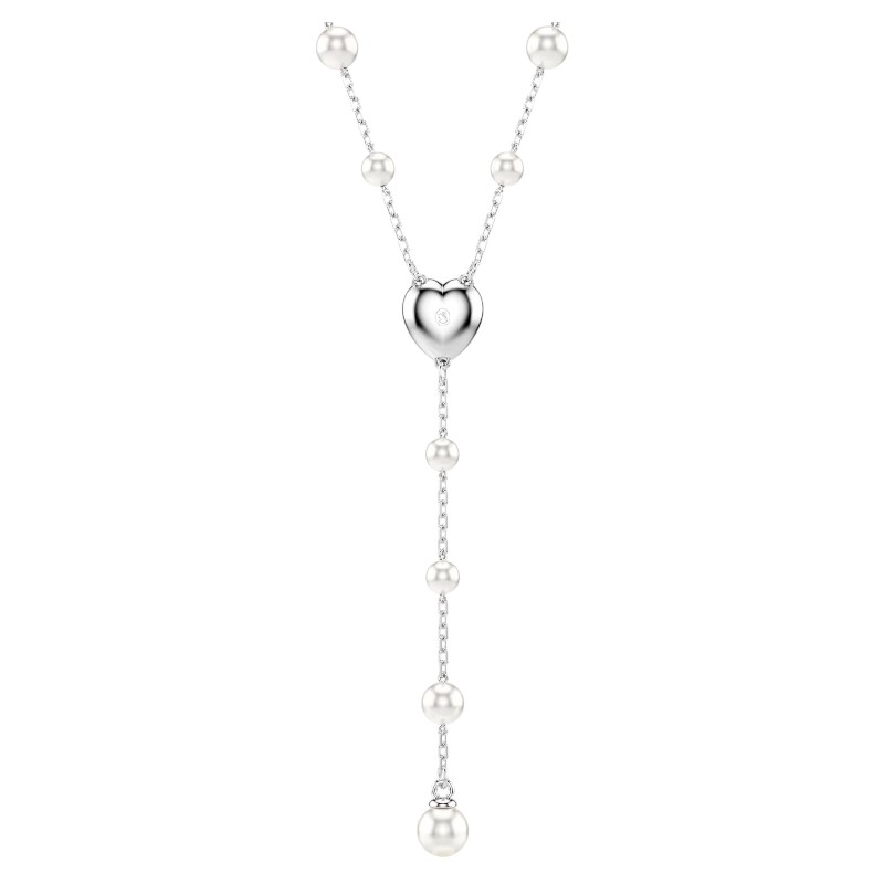 Swarovski Ariana Grande Collection Y Crystal Pearl and Mixed Cuts Heart Pendant Necklace, White