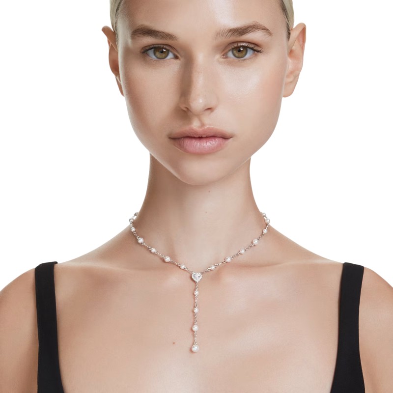 Swarovski Ariana Grande Collection Y Crystal Pearl and Mixed Cuts Heart Pendant Necklace, White