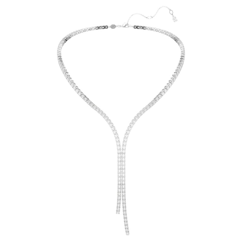 Swarovski Round Cut Matrix Y Necklace, White and Rhodium Plated