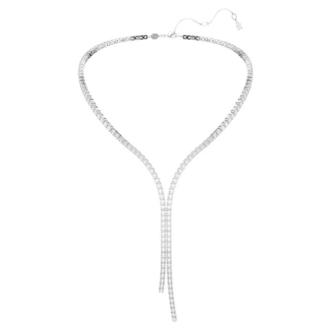 Swarovski Round Cut Matrix Y Necklace, White and Rhodium Plated