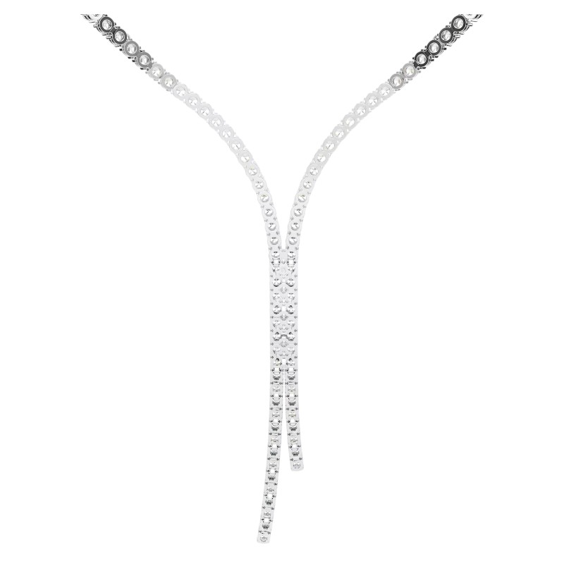 Swarovski Round Cut Matrix Y Necklace, White and Rhodium Plated