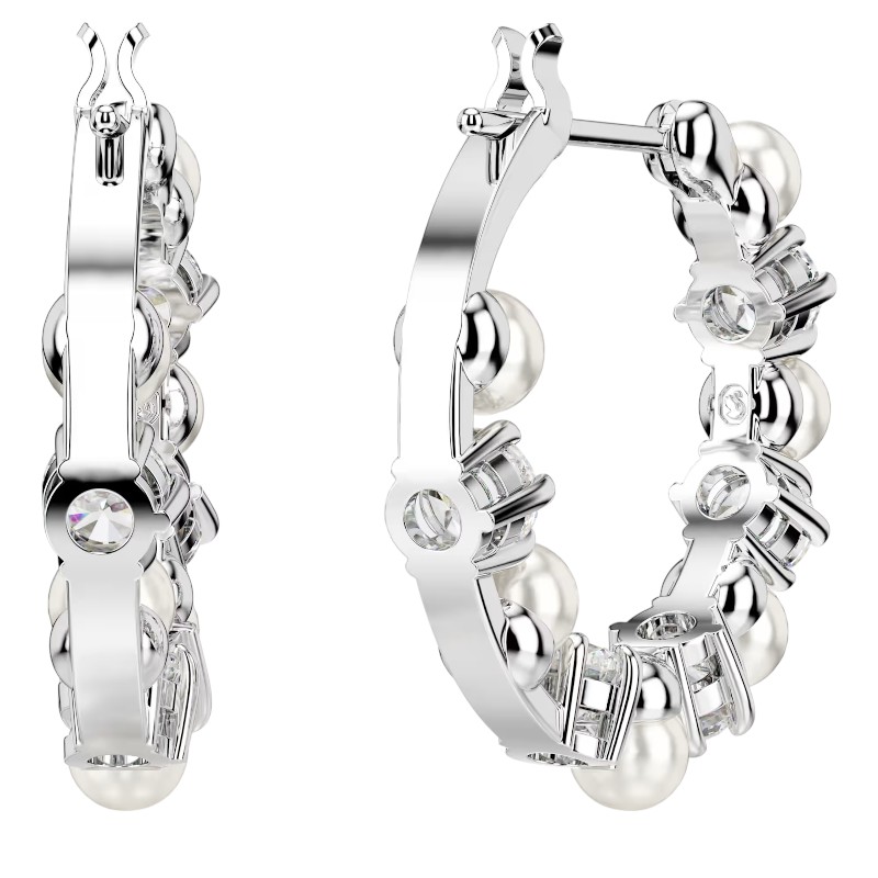 Swarovski Round Cut Matrix Drop Earrings, Crystal Pearl and White Rhodium Plated