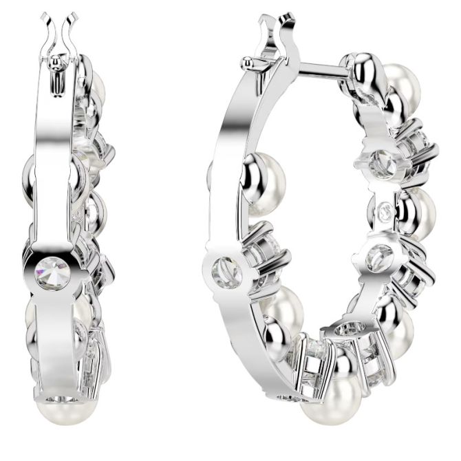 Swarovski Round Cut Matrix Drop Earrings, Crystal Pearl and White Rhodium Plated