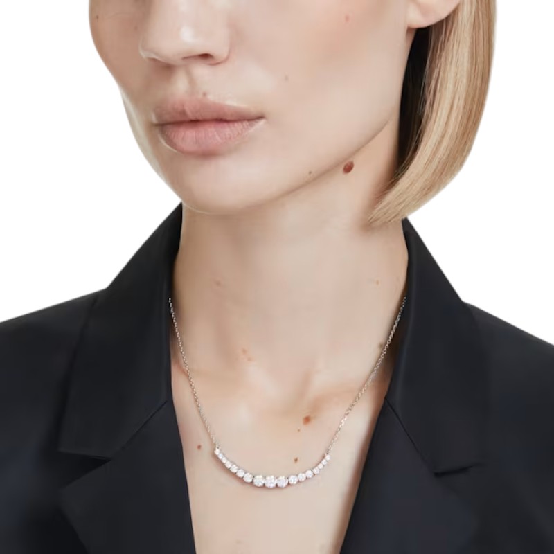 Swarovski Gradient of Round Cuts Matrix Necklace, White and Rhodium Plated