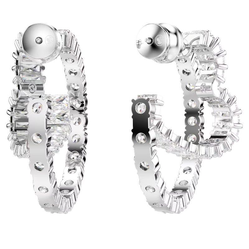 Swarovski Mixed Cuts Matrix Hoop Heart Earrings, White and Rhodium Plated