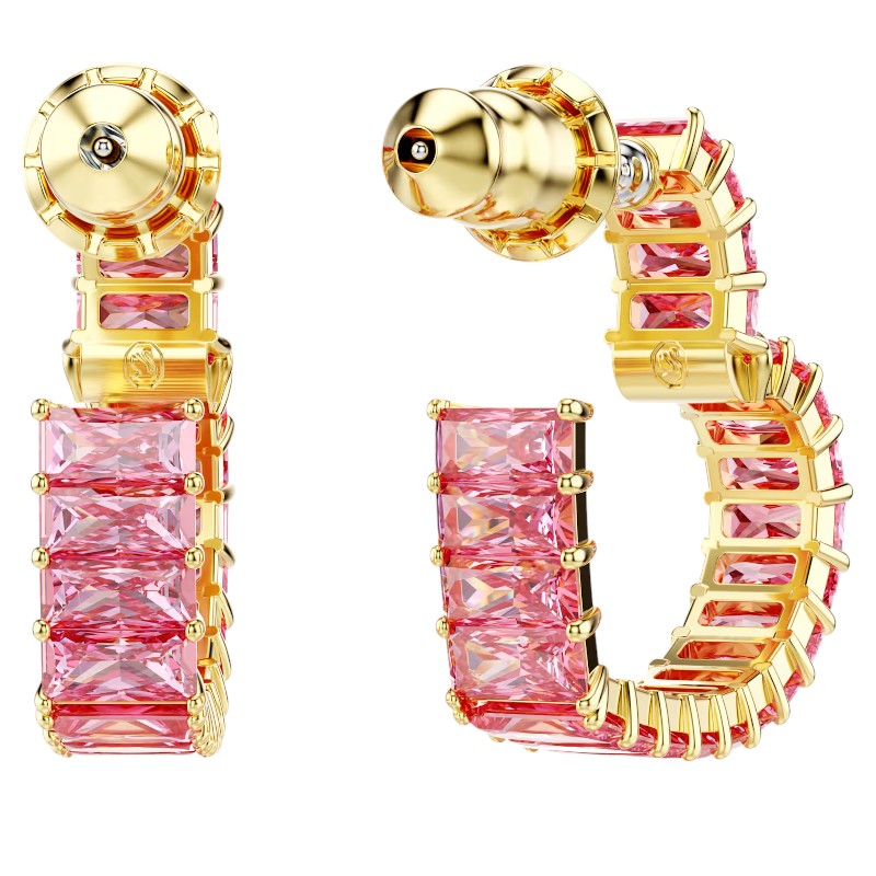 Swarovski Small Baguette Cut Heart Hoop Earrings, Pink and Yellow Gold Tone Plated