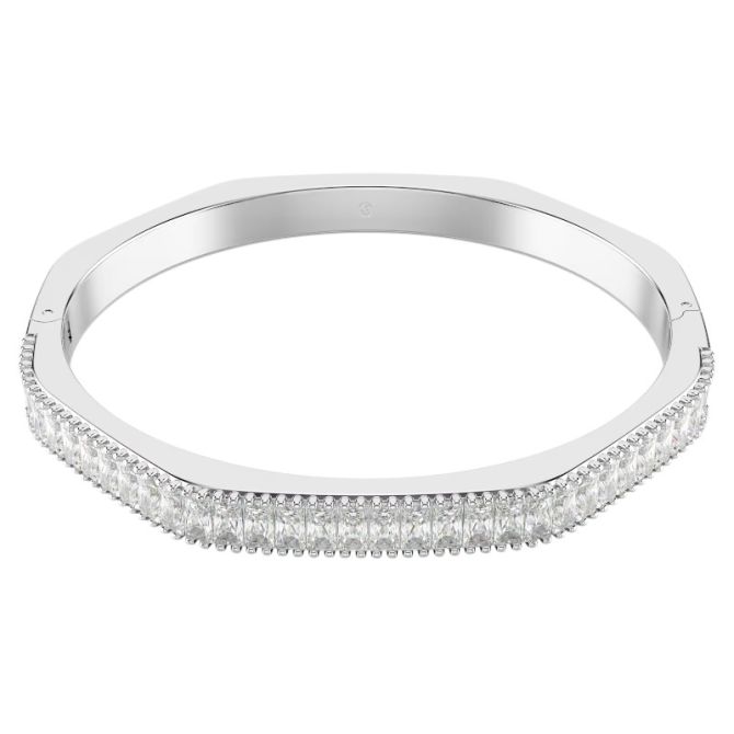Swarovski Medium Baguette Cut Matrix Bangle, White and Rhodium Plated