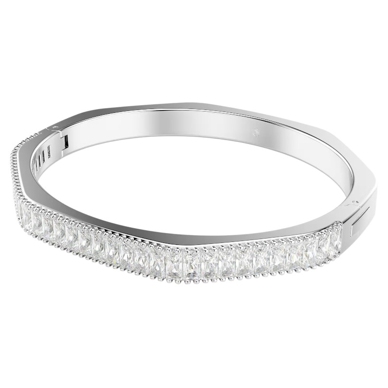Swarovski Medium Baguette Cut Matrix Bangle, White and Rhodium Plated