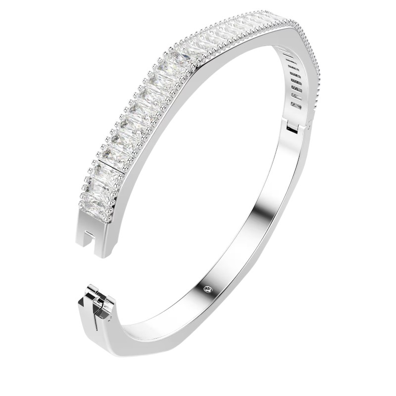 Swarovski Medium Baguette Cut Matrix Bangle, White and Rhodium Plated