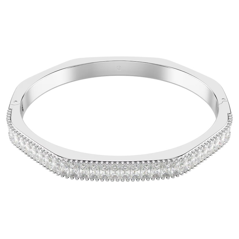 Swarovski Large Baguette Cut Matrix Bangle, White and Rhodium Plated