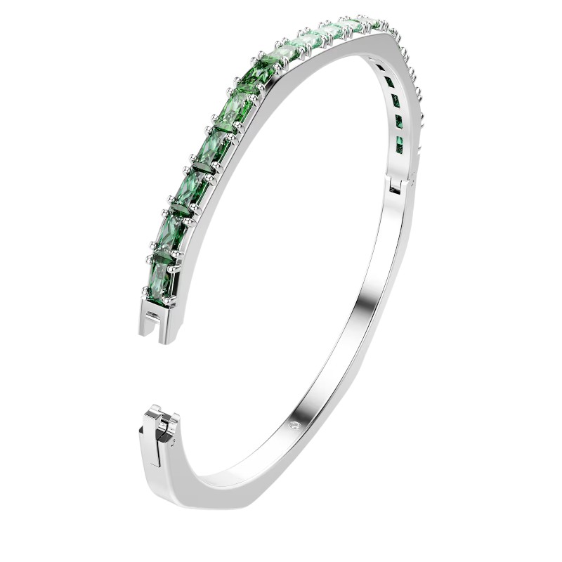 Swarovski Baguette Cut Matrix Large Bangle, Green and Rhodium Plated