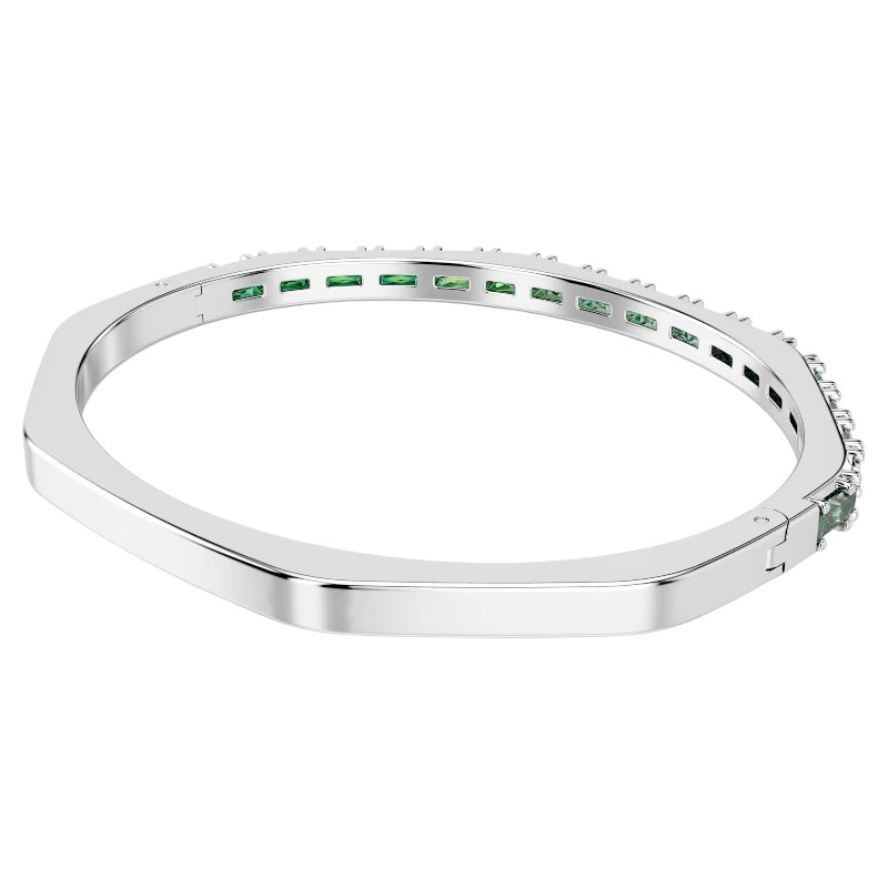 Swarovski Baguette Cut Matrix Large Bangle, Green and Rhodium Plated
