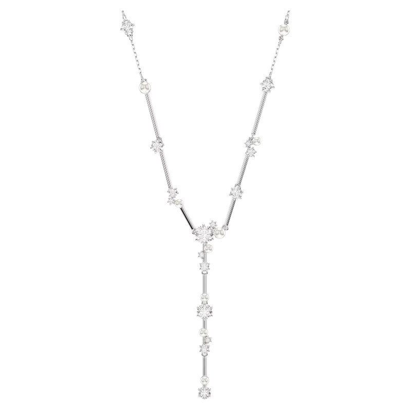 Swarovski Crystal Pearl Round Cuts Constella Y Necklace, White and Rhodium Plated