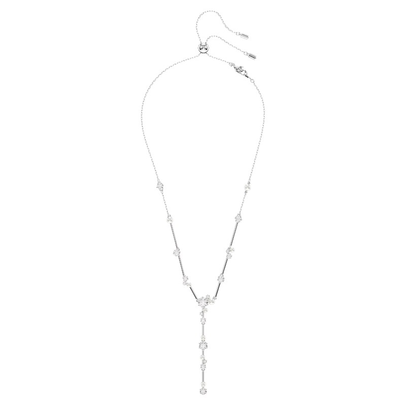 Swarovski Crystal Pearl Round Cuts Constella Y Necklace, White and Rhodium Plated