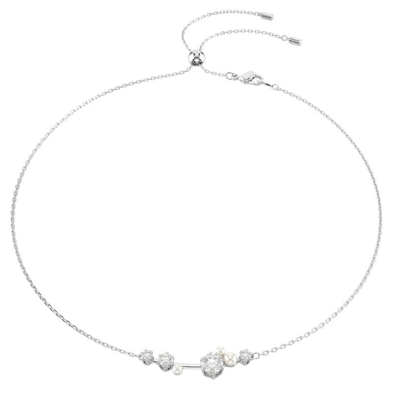 Swarovski Round Cuts Crystal Pearl Constella Necklace, White and Rhodium Plated