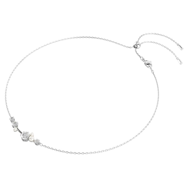 Swarovski Round Cuts Crystal Pearl Constella Necklace, White and Rhodium Plated