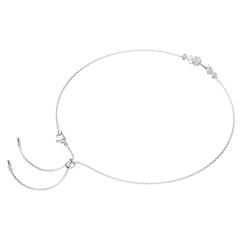 Swarovski Round Cuts Crystal Pearl Constella Necklace, White and Rhodium Plated