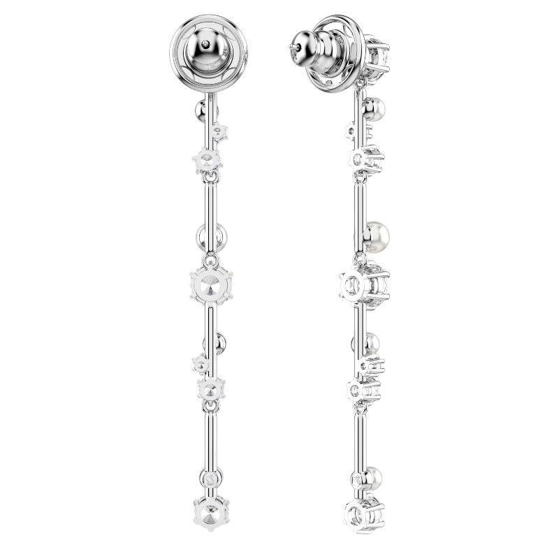 Swarovski Crystal Pearl Round Cut Constella Drop Earrings, White and Rhodium Plated