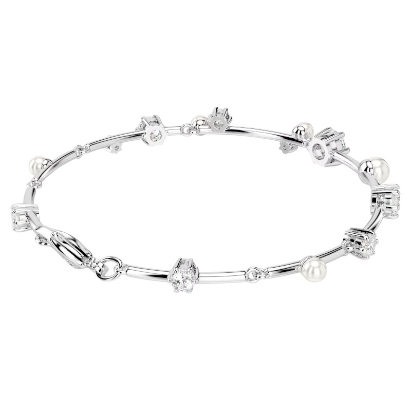 Swarovski Crystal Pearl Round Cut Constella Tennis Bracelet, White and Rhodium Plated