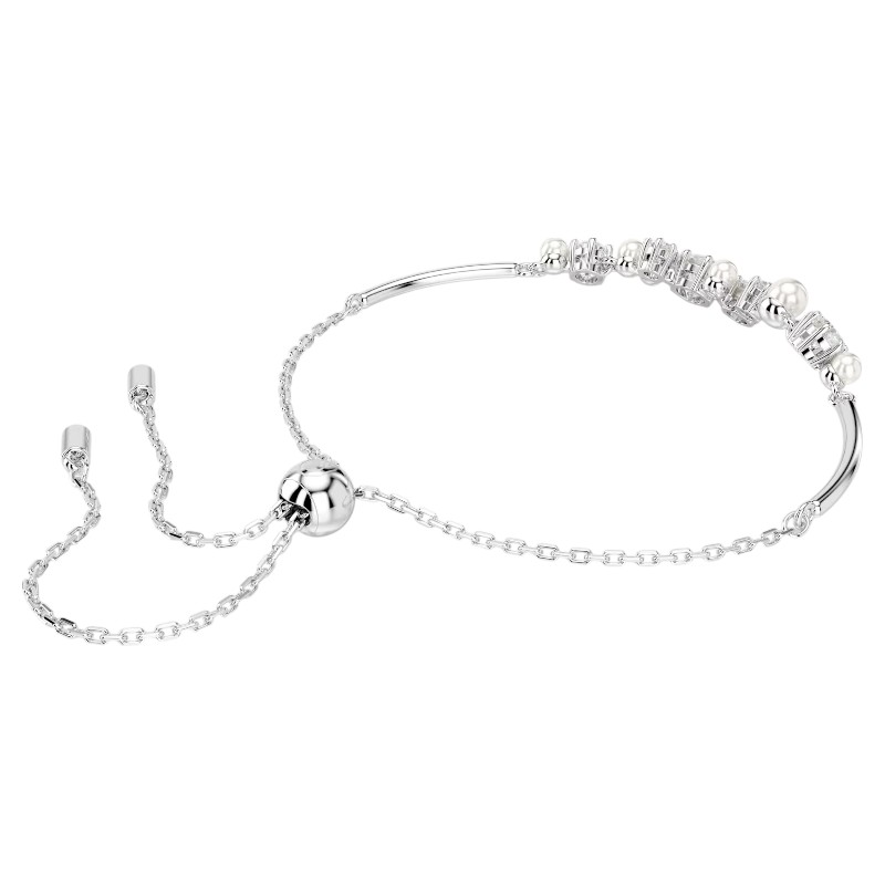 Swarovski Crystal Pearl Round Cuts Constella Bangle, White and Rhodium Plated