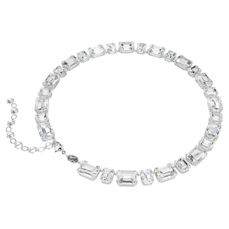 Swarovski Octagon Cut Millenia Tennis Necklace, White and Rhodium Plated