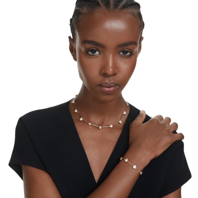 Swarovski Mixed Cuts Imber Tennis Necklace, White and Yellow Gold