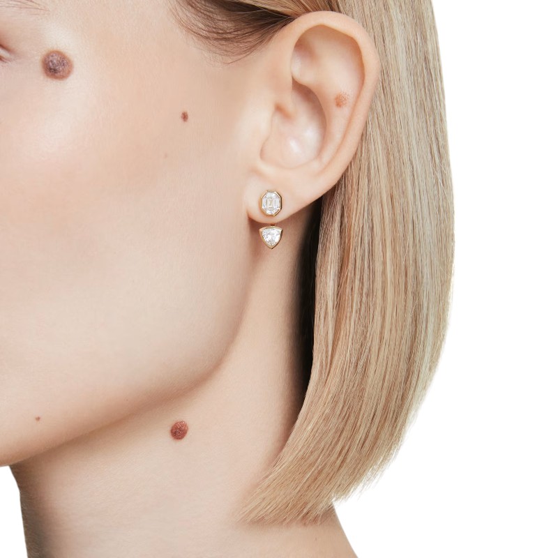 Swarovski Asymmetrical Mixed Cuts Imber Earring Jackets, White and Yellow Gold Tone Plated