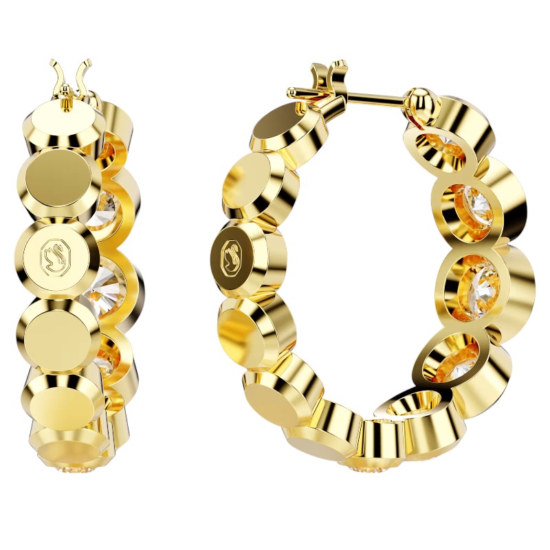 Swarovski Round Cut Imber Hoop Earrings, White and Yellow Gold Plated