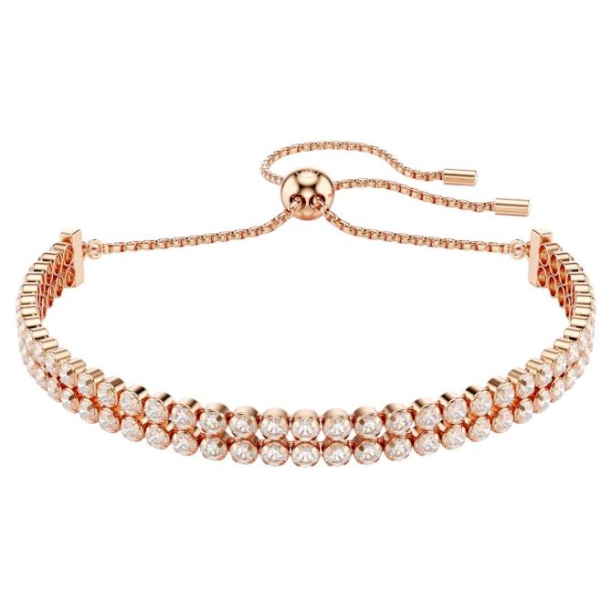 Swarovski Round Cut Matrix Tennis Bracelet, White and Rose Gold Tone Plated