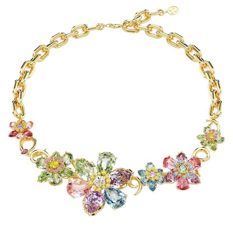 Swarovski Idyllia Mixed Cuts Flower Collar Necklace, Multicolor and Gold Tone Plated