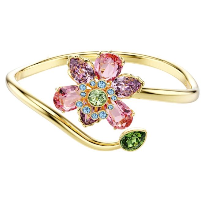 Swarovski Idyllia Mixed Cuts Multicolored Gold Tone Plated Flower Necklace, Large