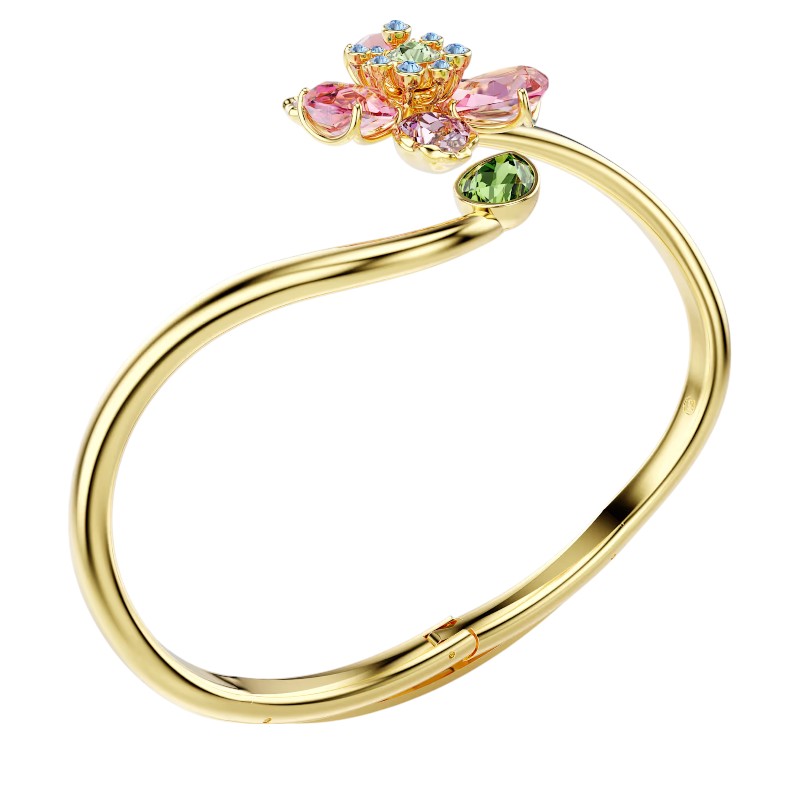 Swarovski Idyllia Mixed Cuts Multicolored Gold Tone Plated Flower Necklace, Large